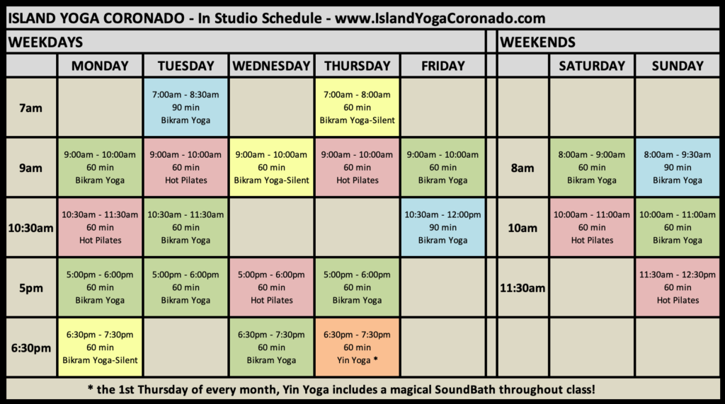 Class Schedule Island Yoga Coronado